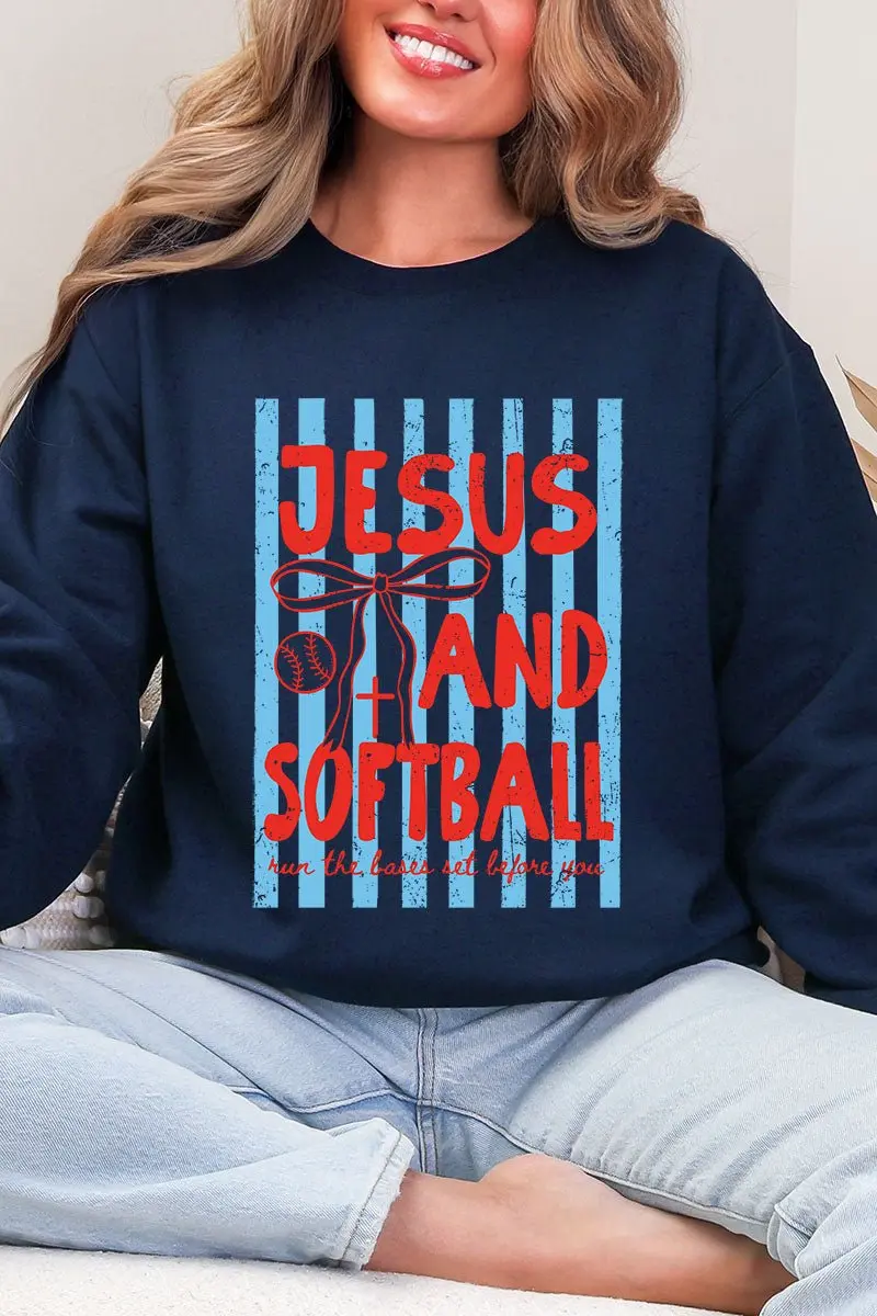 Jesus And Softball Heavy Blend Crew Sweatshirt