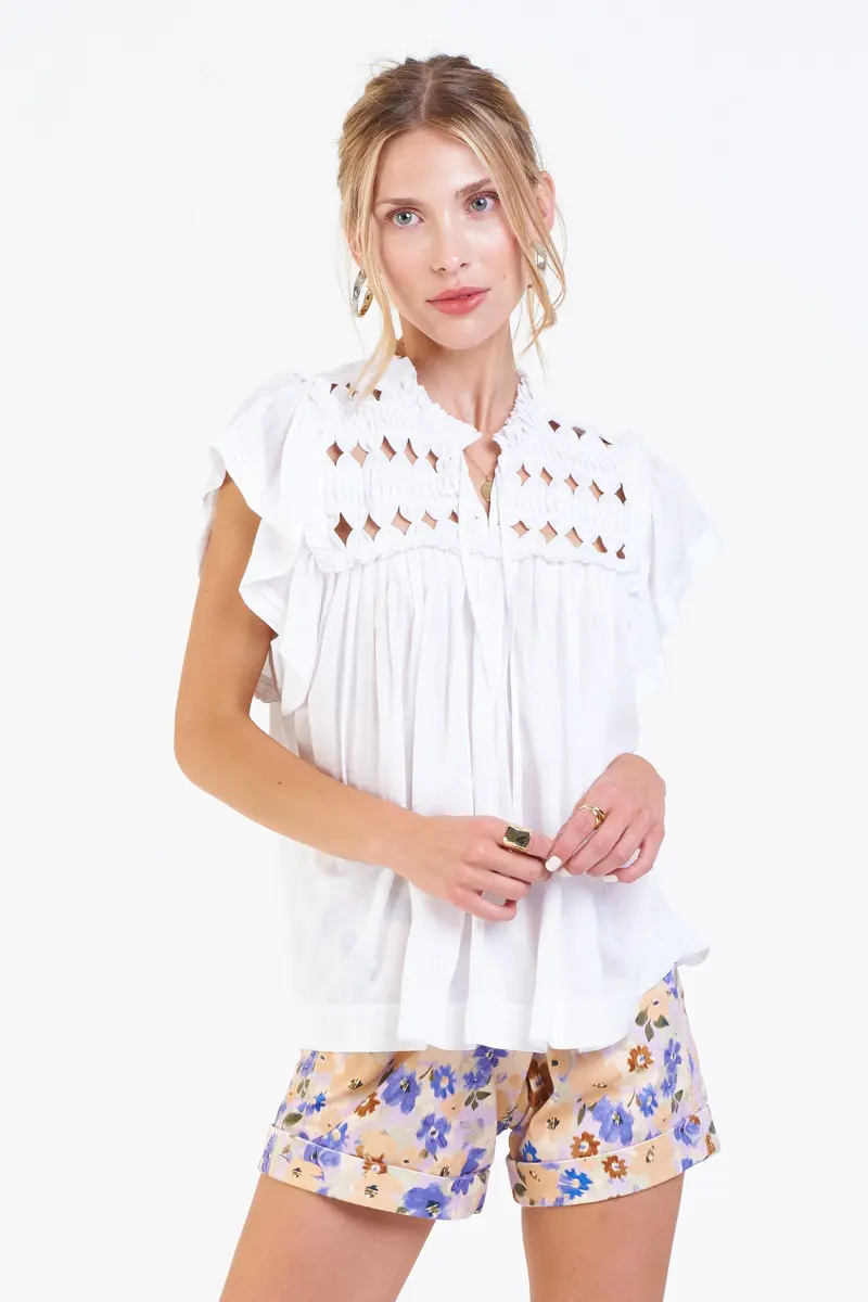 Kezia Knotted Embroidery Top White