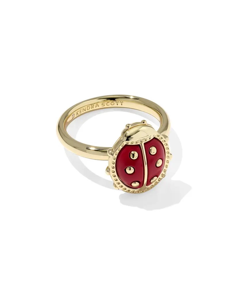 Ladybug Gold Band Ring in Red Vermillion