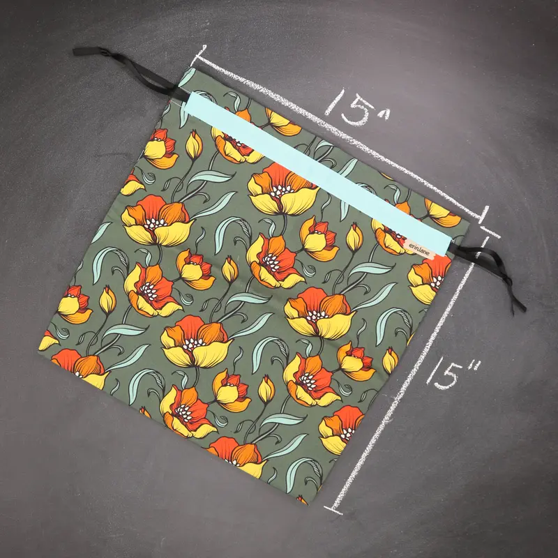 Large Drawstring Bag in Fire Flowers