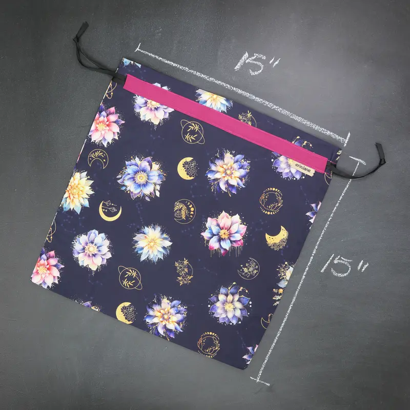 Large Drawstring Bag in Moonflower Phases