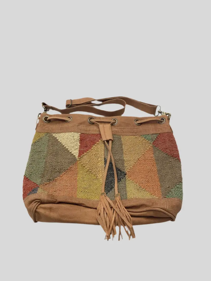 Large Tapestry and Leather Tote Bag
