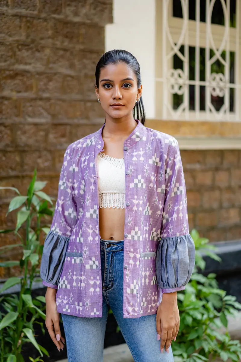 Lavender Regular Fit Jacket with Juliet Sleeves
