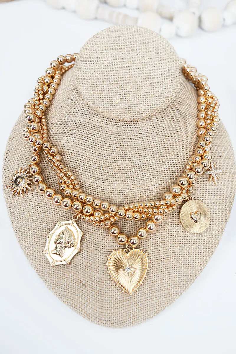 Layered Legacy Goldtone Beaded Charm Necklace