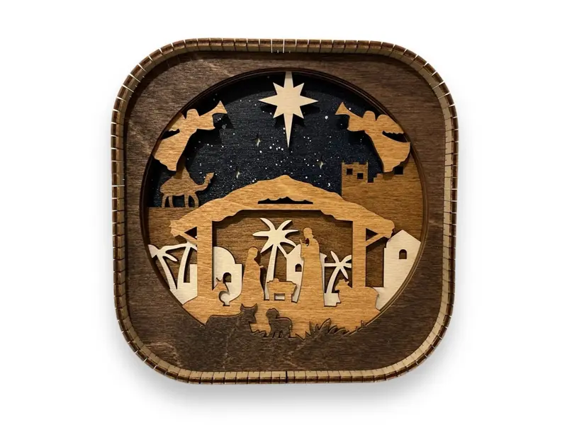 Layered Wood Nativity Scene Sitter