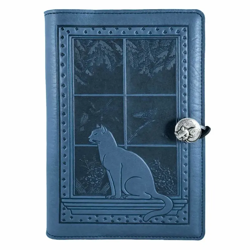 Leather Refillable Journal Notebook, Cat in Window