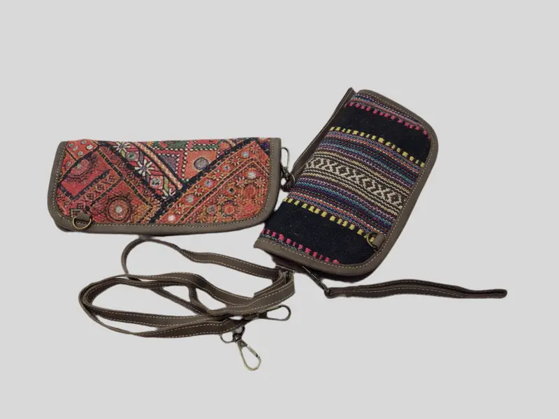 Leather Trim Tapestry Wallet Purse