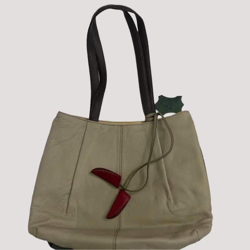 Leather Two-Color Zipper Tote