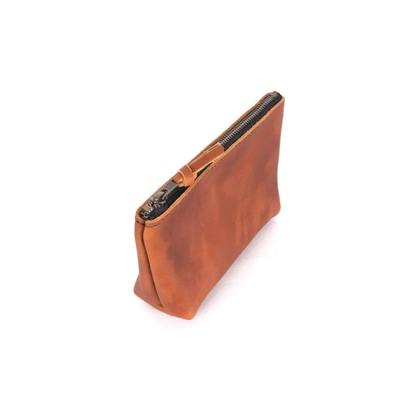 LEATHER ZIPPERED POUCH WITH GUSSET - LARGE