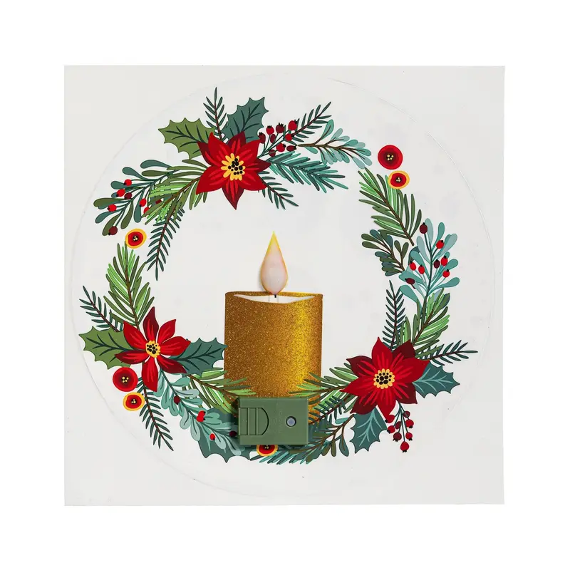 LED Hanging Wreath with Candle Decal