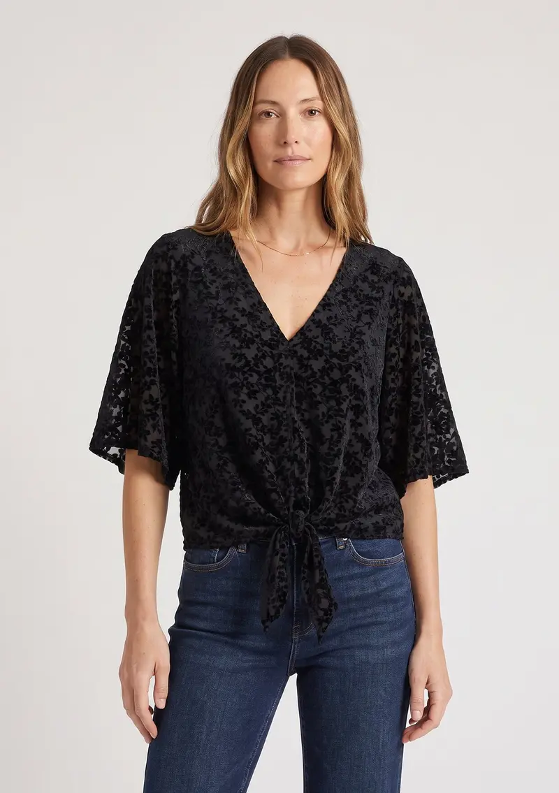Lenette Burnout Tie Front Top