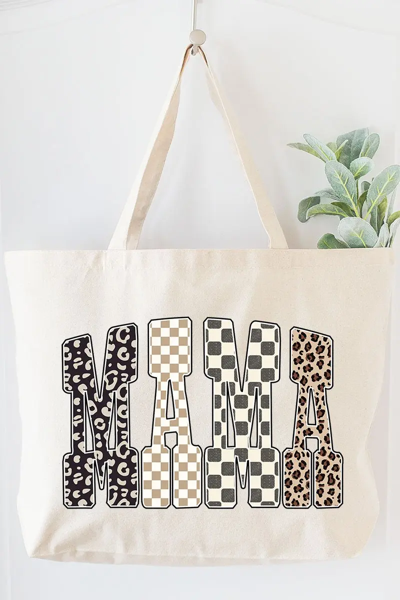 Leopard Checkered Mama Canvas Jumbo Tote