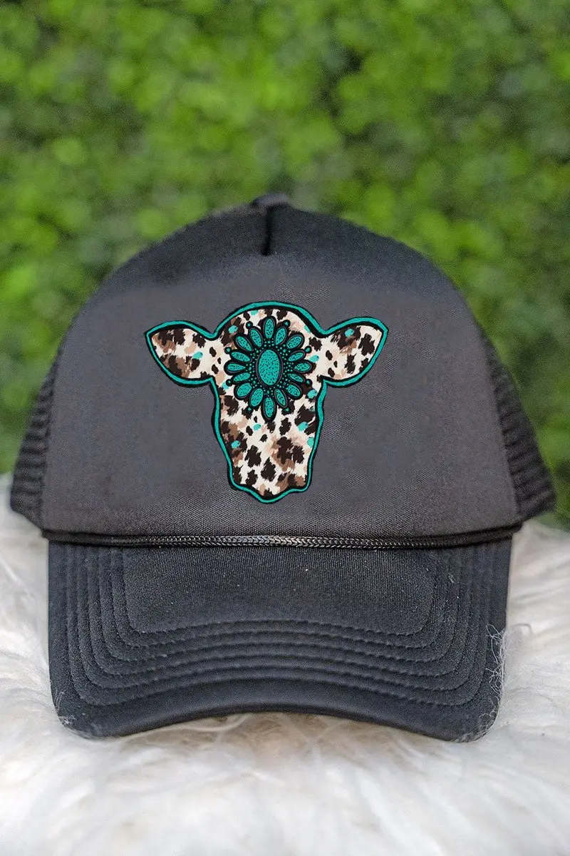Leopard Concho Cow Foam Mesh Back Trucker Cap