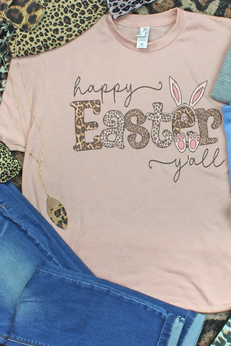 Leopard Happy Easter Y'all Unisex Poly-Rich Blend Tee