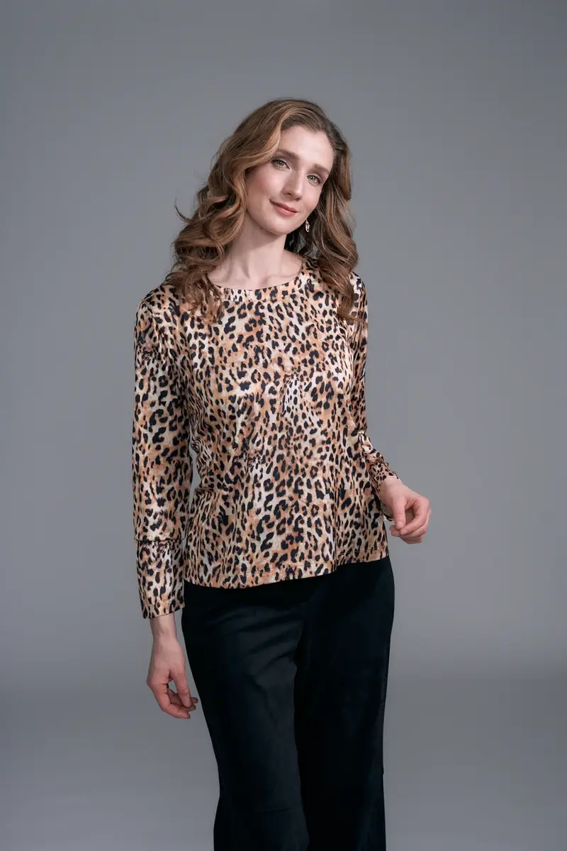 Leopard Print Satin Scoopneck Tee