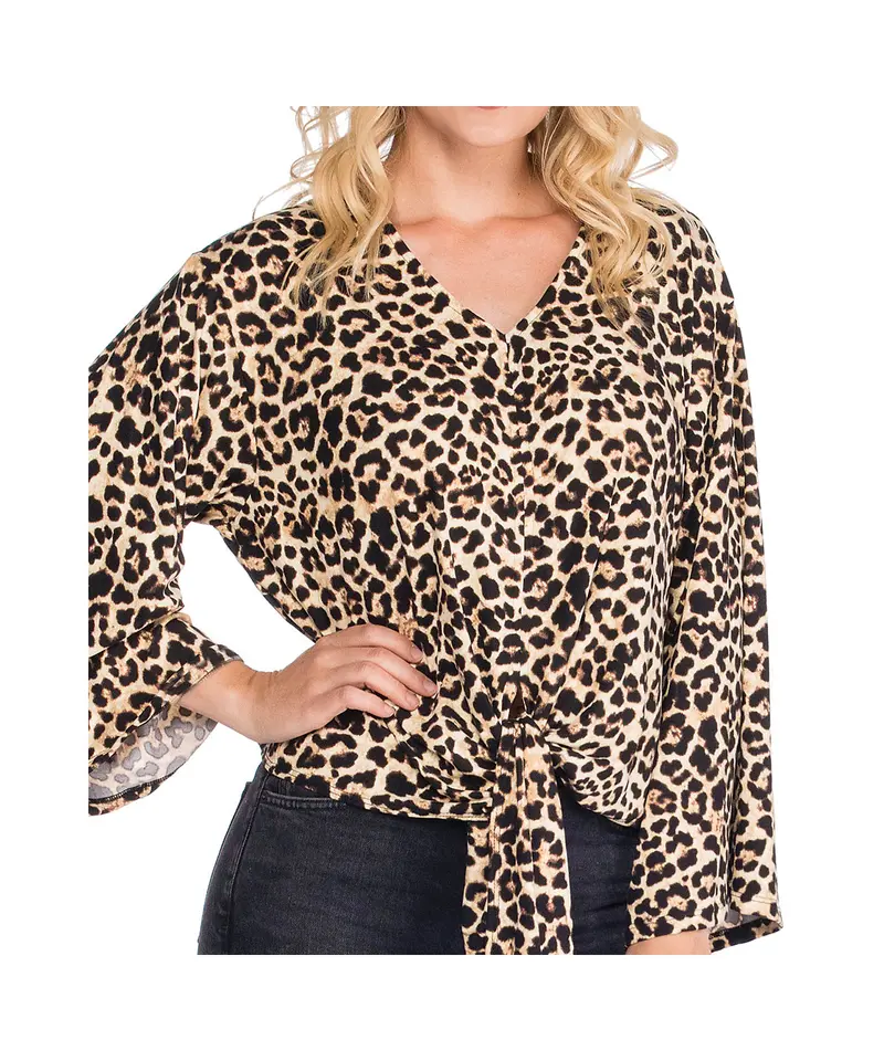 Leopard Tie Front Top