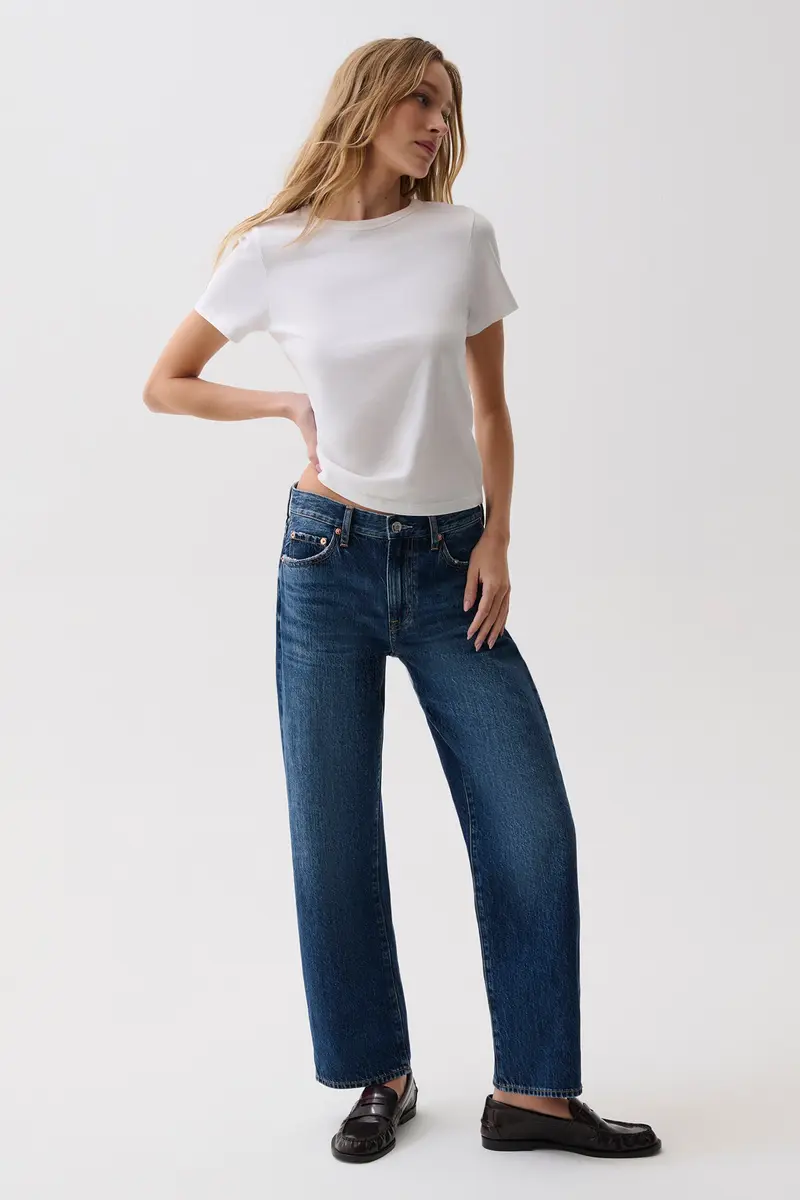Lexi Mid Rise Bowed Straight Jean - Moonwave