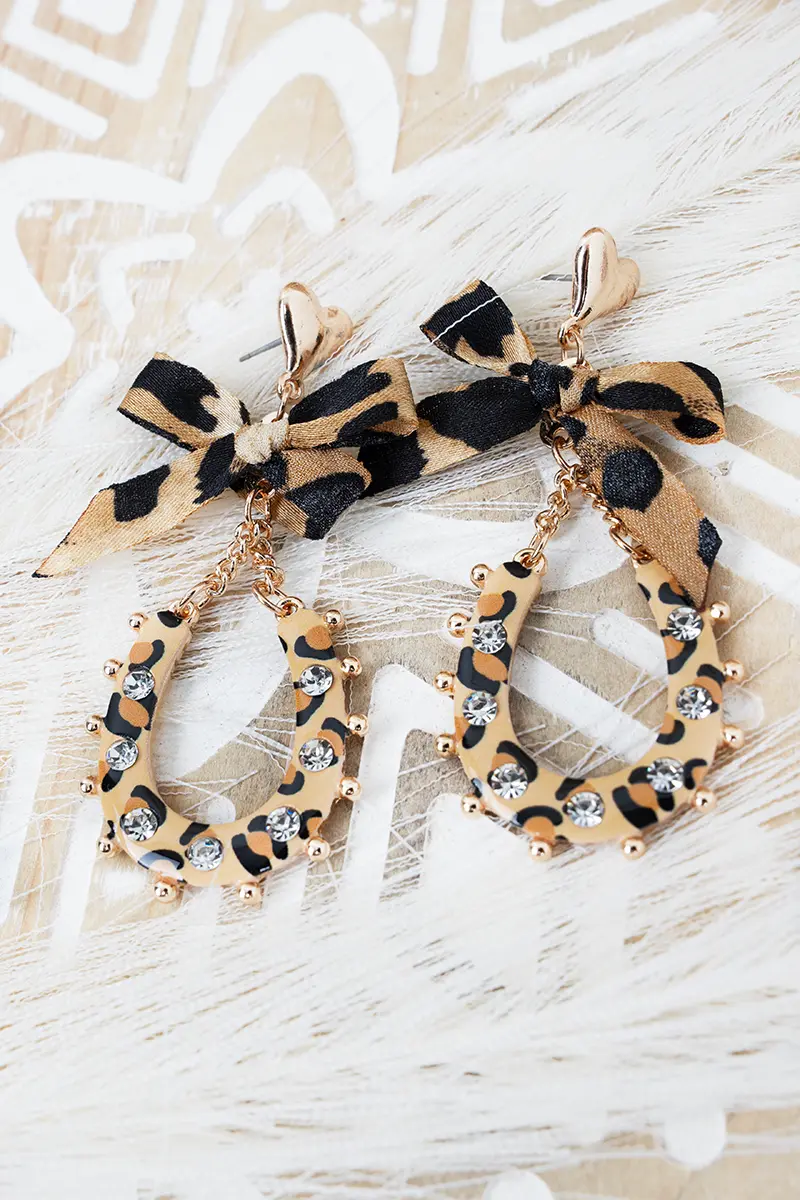 Lila Leopard Horseshoe Goldtone Earrings