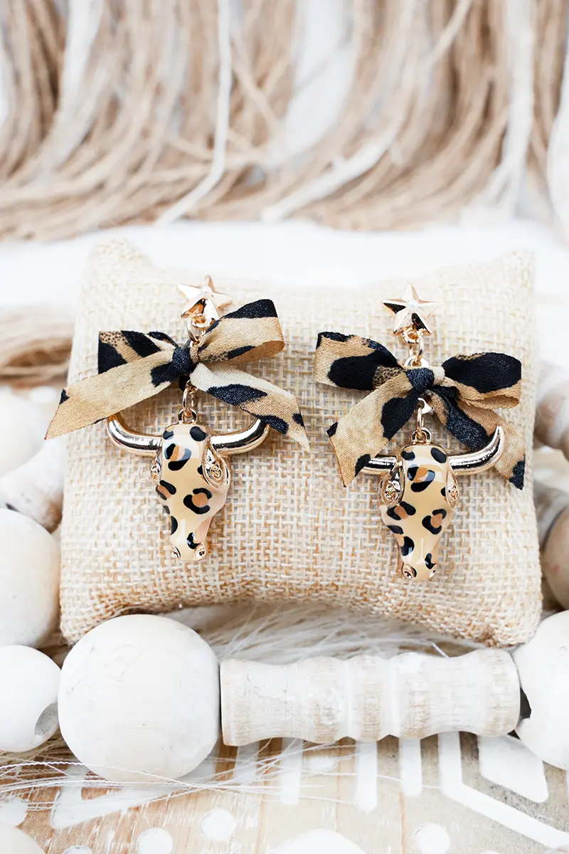 Lila Leopard Steer Goldtone Earrings