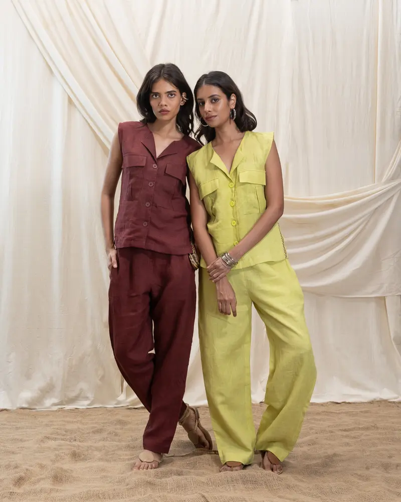 Linen utilty vest and pant set