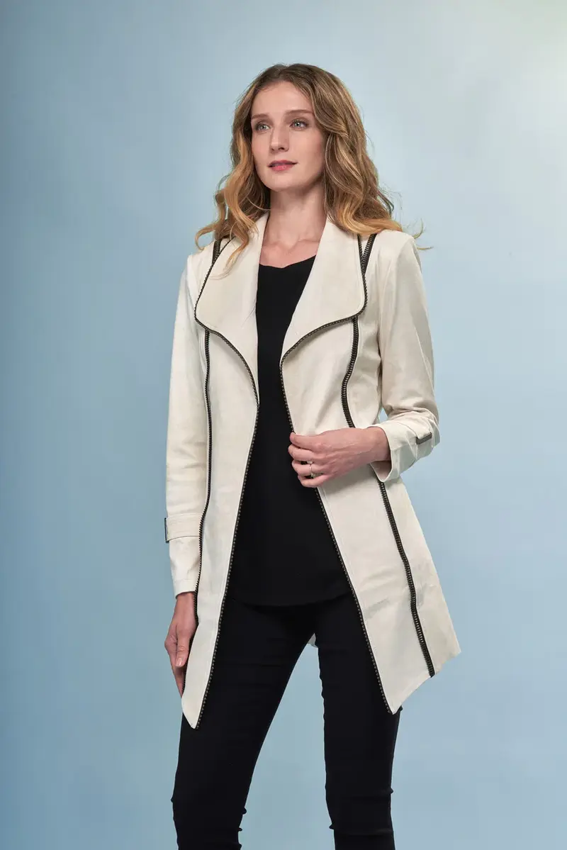 Long Coconut White Vegan Leather Jacket