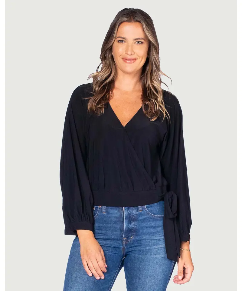 Long Sleeve Surplice Blouse