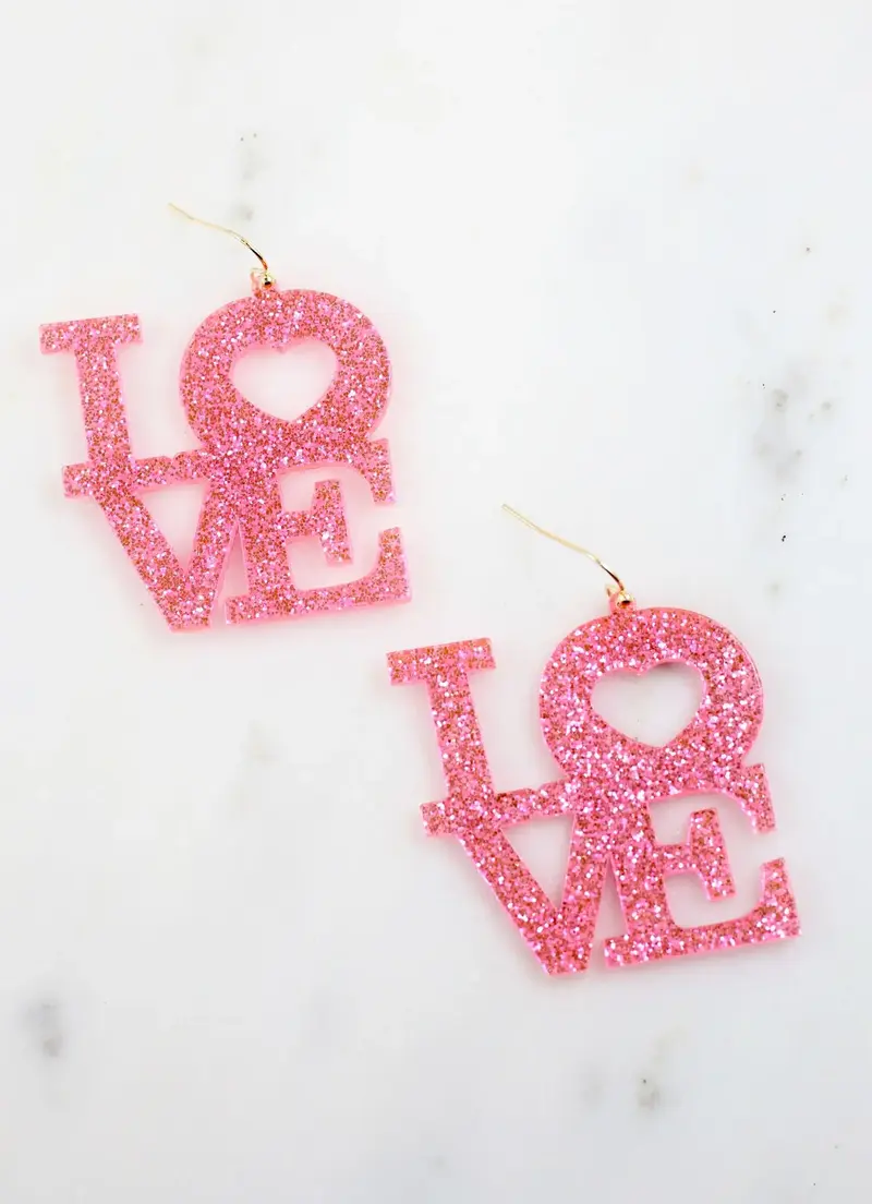 Love Acrylic Earring Glitter Pink