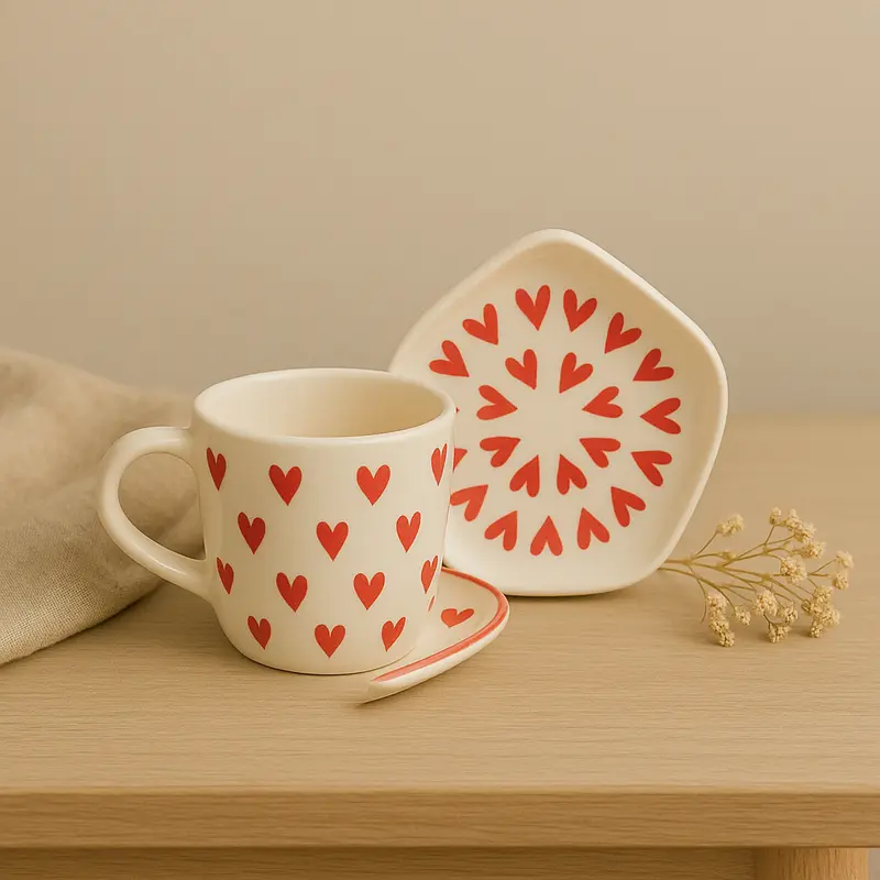 Love Brew – Handcrafted Ceramic Mug & Plate Set