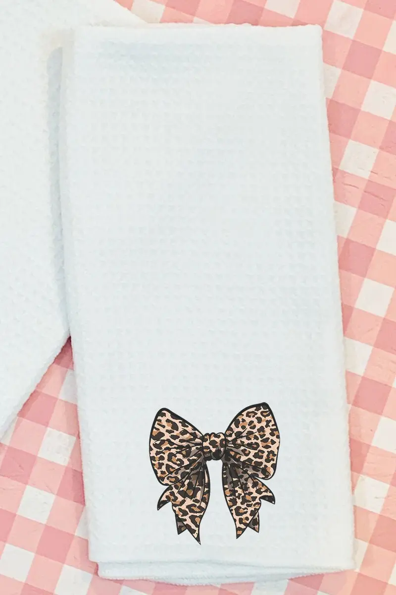Lovely Leopard Bow Waffle Kitchen Towel