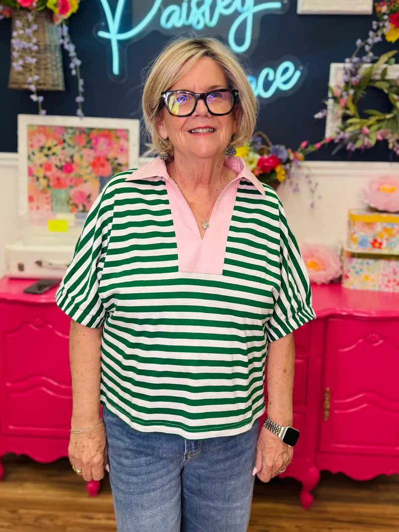Mainstreet Muse Top In Green & White
