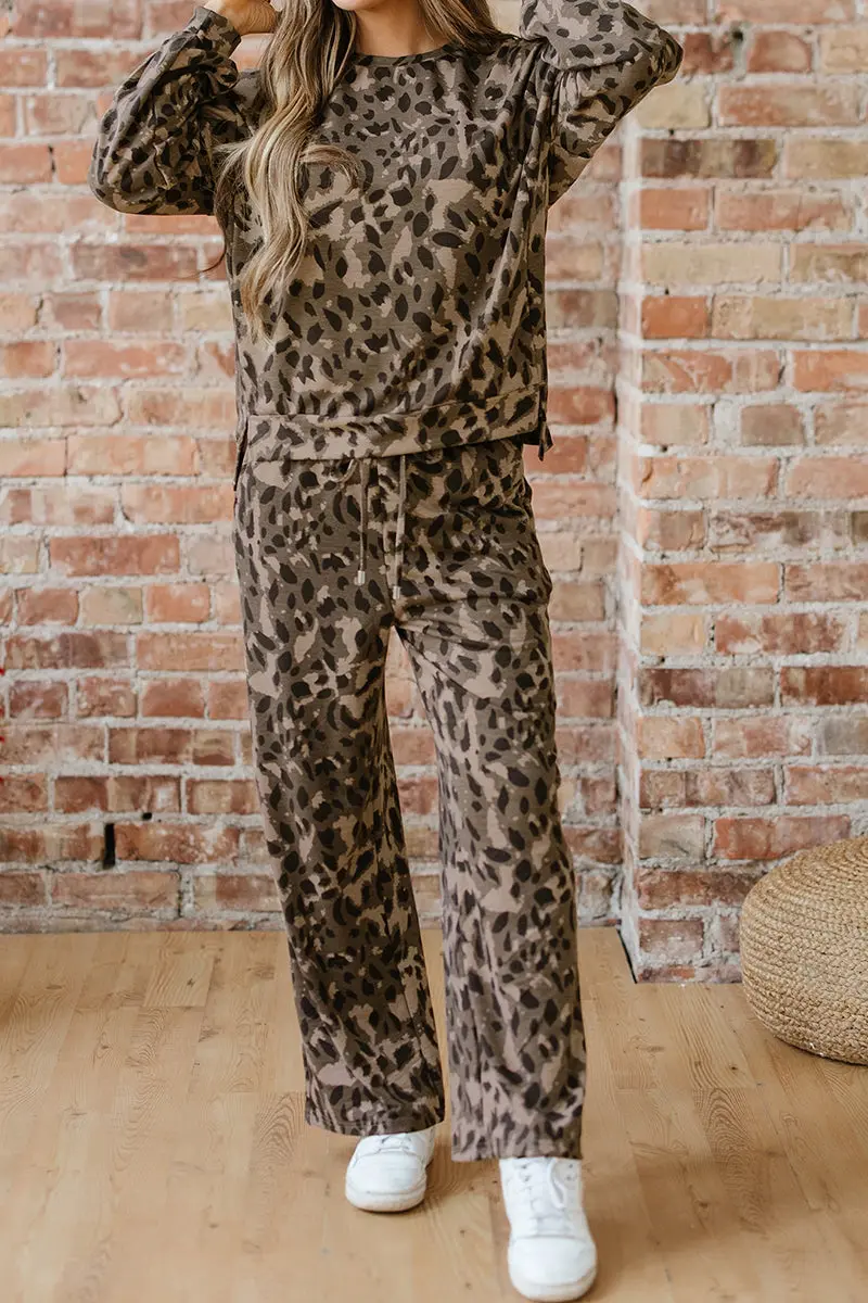 Make Your Entrance Brown Leopard Pullover and Loose Pants Set