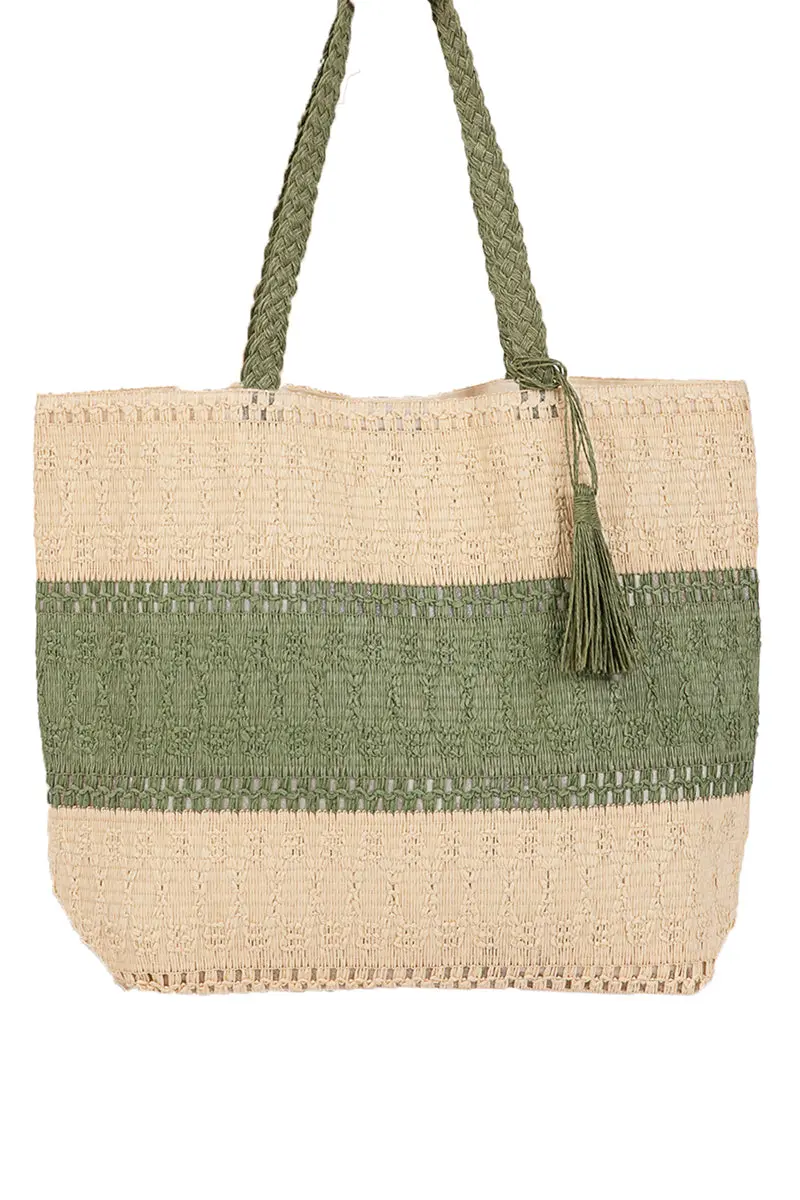Malibu Olive Two-Tone Woven Straw Bag