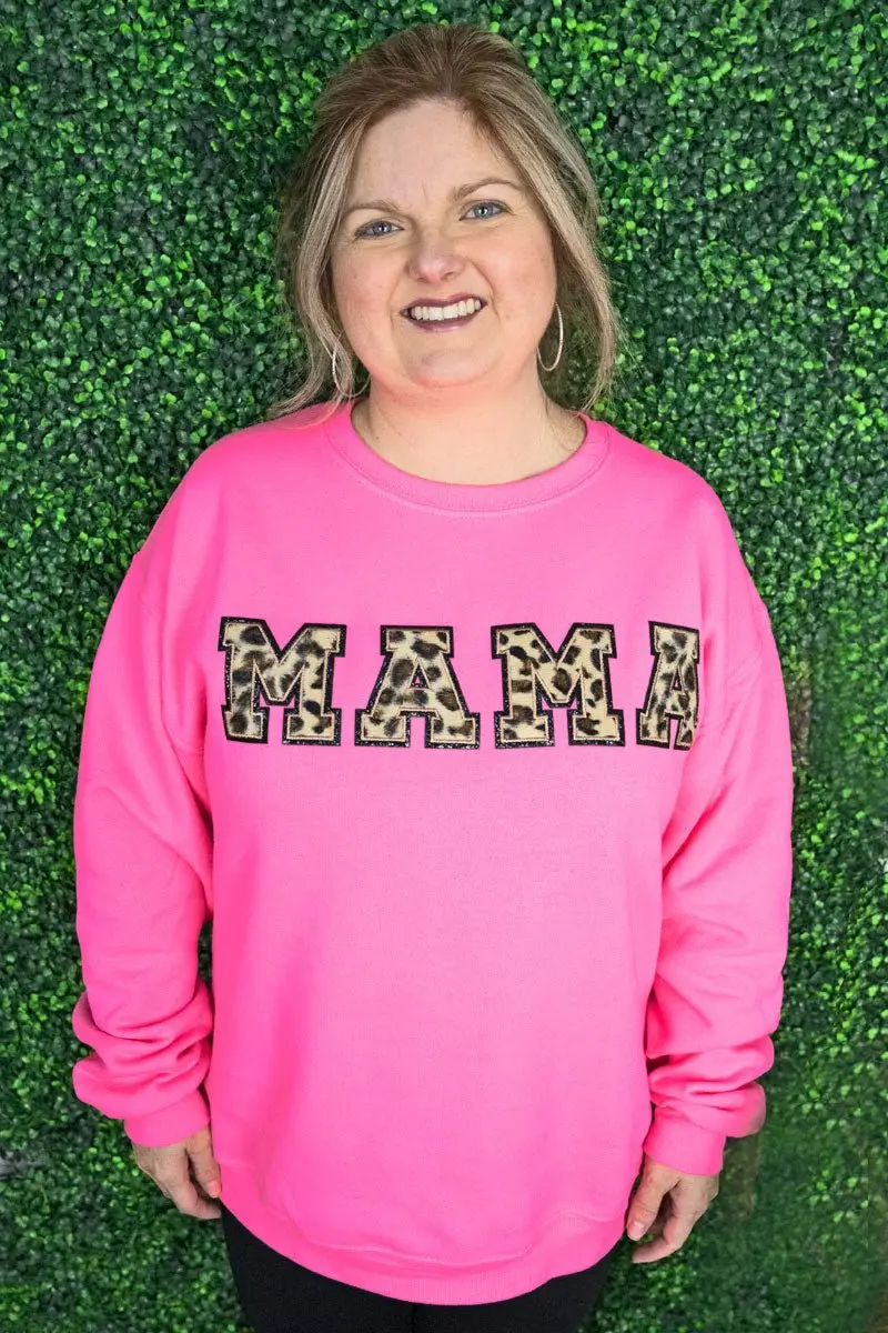 Mama Leopard Chenille Patch Heavy-weight Crew Sweatshirt