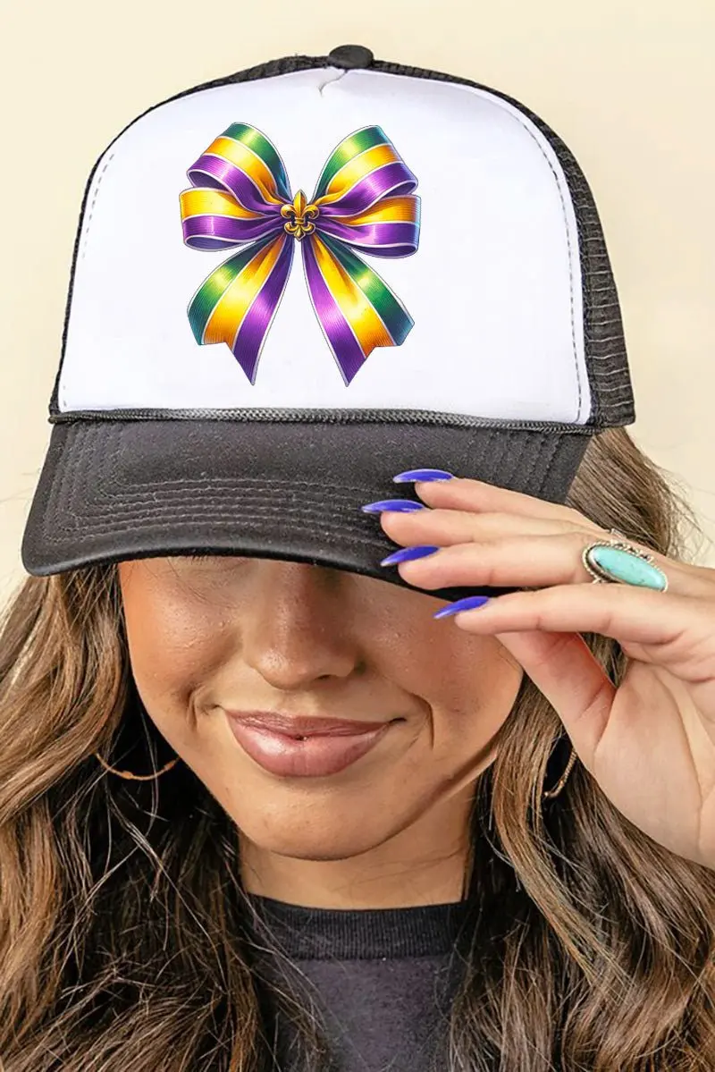 Mardi Gras Ribbon Foam Mesh Back Trucker Cap