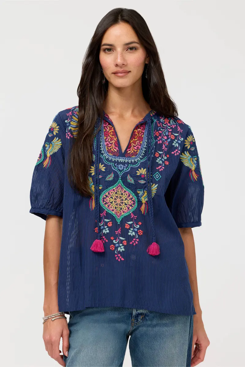 Margot Short Sleeve Blouse in Blue Night
