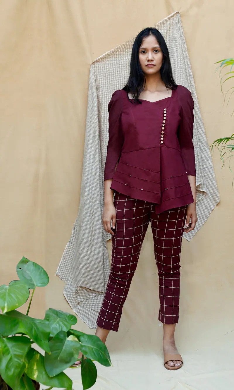 Maroon Linen Full Sleeve Complete Set