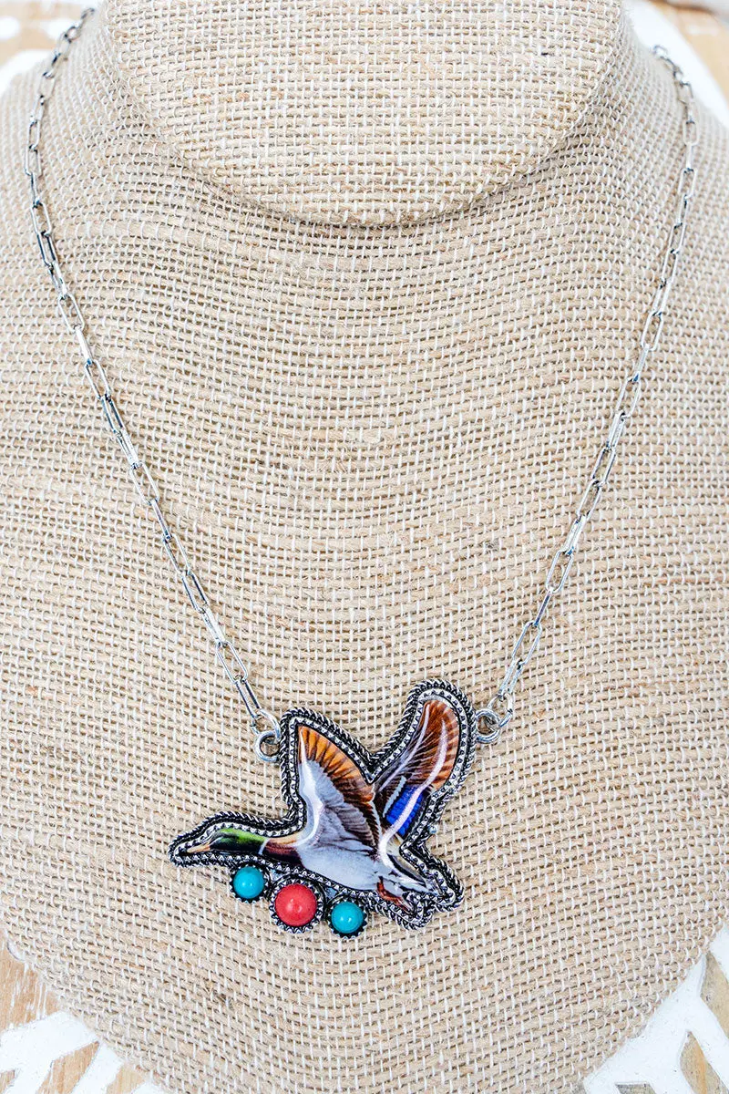 Marshbound Mallard Silvertone Necklace