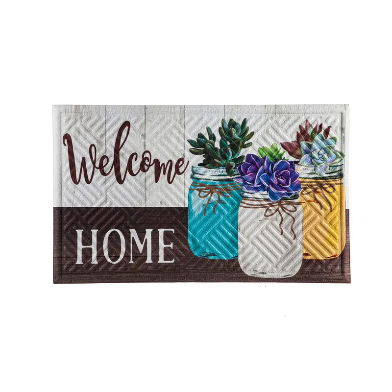 Mason Jar Succulents Embossed Door Mat