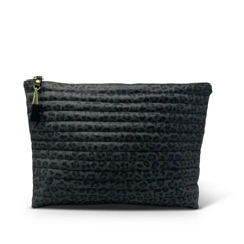 Medium Charcoal Leopard Pouch