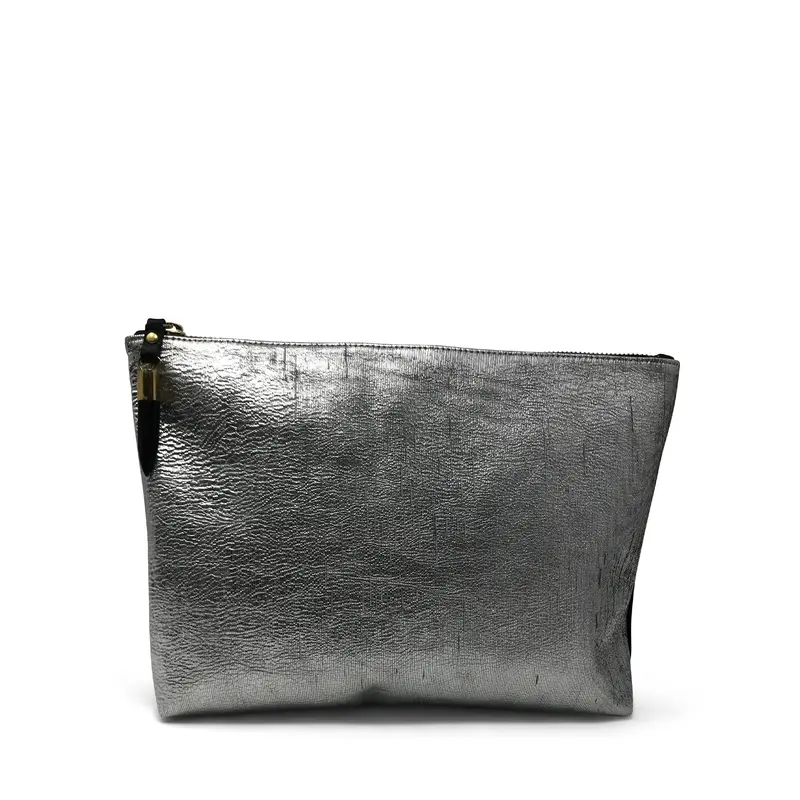 Metallic Rain Silver Medium Pouch