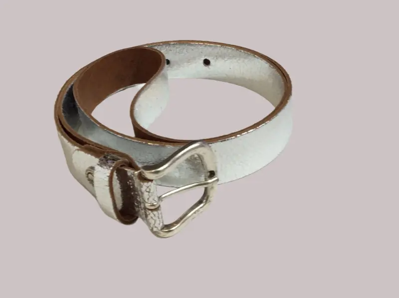 Metallic Silver Leather Belt