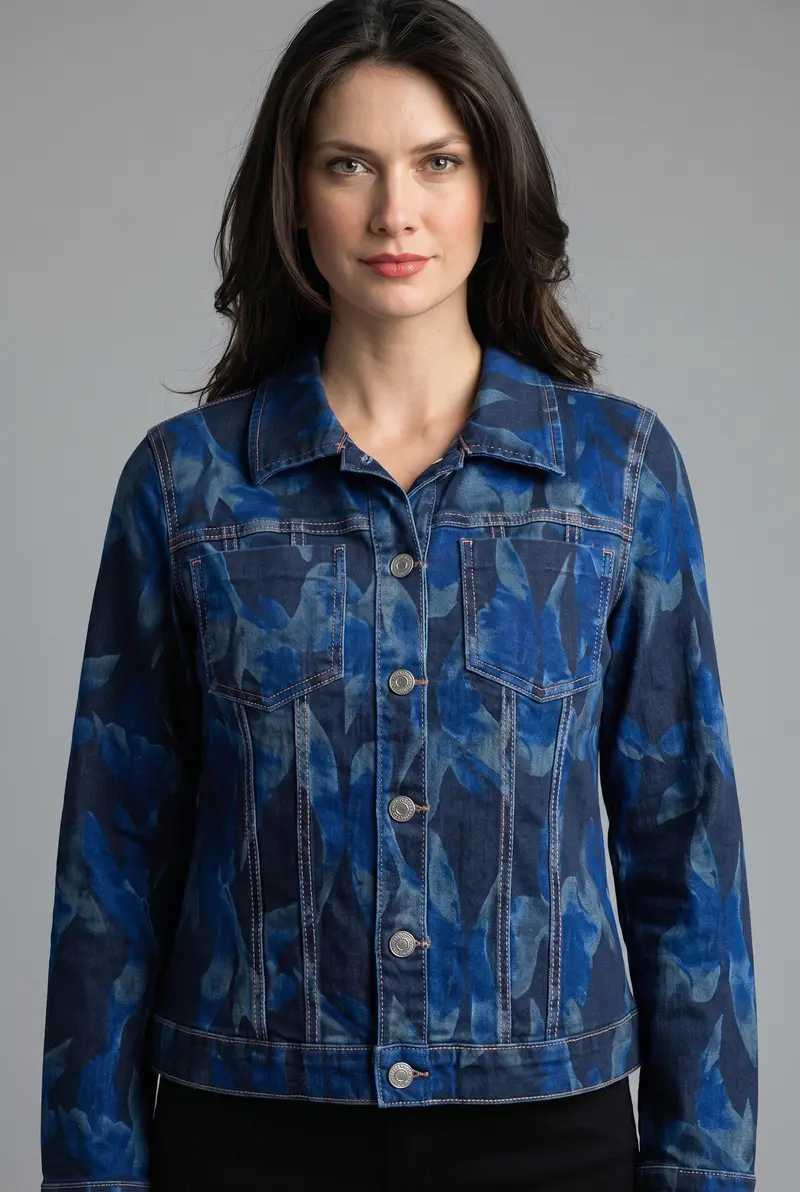 Midnight Blue Print On Denim Reversible Jacket
