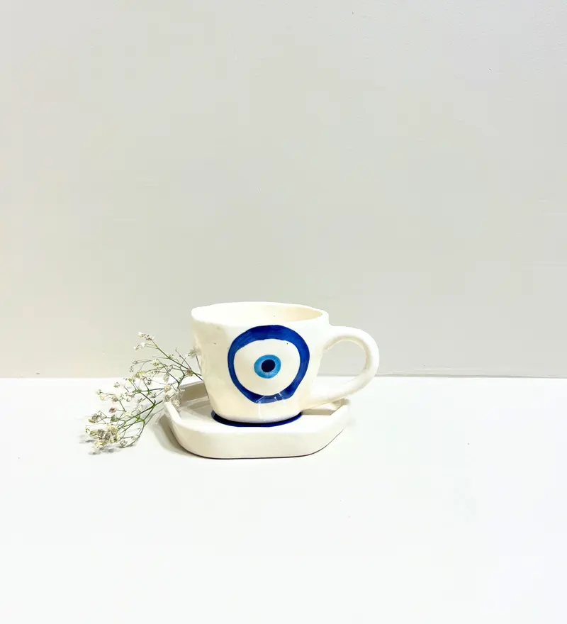 Midnight Nazar – Evil Eye Ceramic Mug & Plate Set