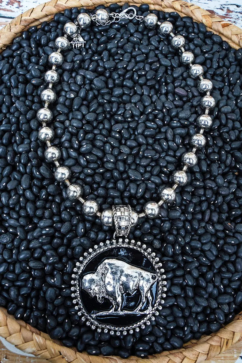 Midnight Plains Silvertone Ball Bead Necklace