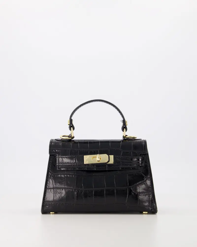 Mini Croc Leather Top Handle Bag with Twist Lock