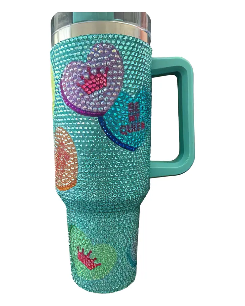 Mint Conversation Heart Rhinestone Tumbler