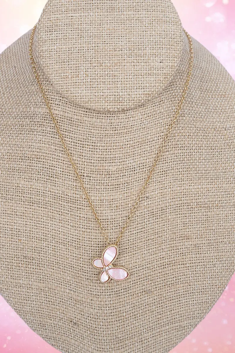Moonlit Flutter Light Rose & Goldtone Necklace