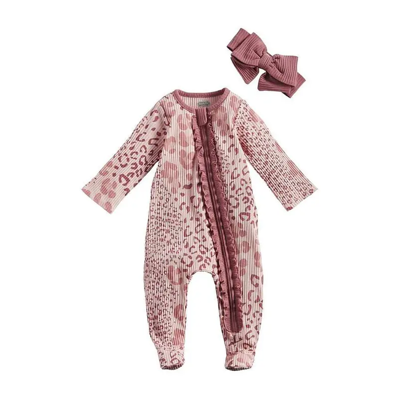 Mud Pie Baby Mauve leopard Sleeper Set 6-9 Months