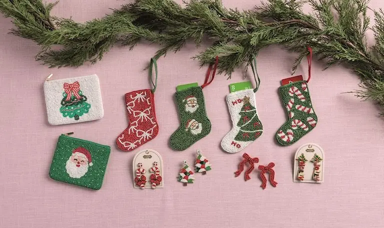 Mud Pie Beaded Stocking Ornament - Choose Your Style