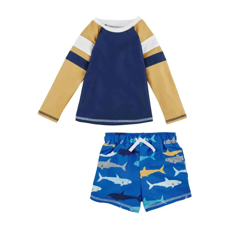 Mud Pie Boy Shark Rash Guard Swimsuit Set